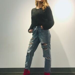 90s style Black Fuzzy Sweater